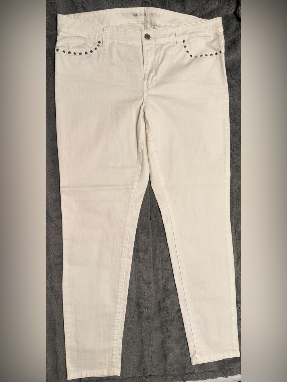 Michael Kors White Skinny Jeans with Studded Pockets